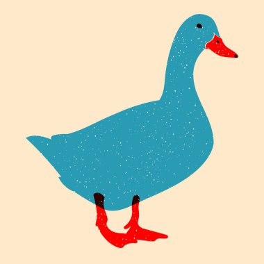 Ördek, kaz. Baskı, çıkartma, parti dekorasyonu, logo, amblem, dergi baskıları ya da makale, tişört tasarımı, poster için tasarım. Riso yazdırma efektli vektör illüstrasyonu