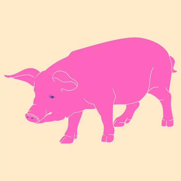 Pembe domuz. Riso yazıcı efektli minimalist bir illüstrasyon. Tasarım, baskı, çıkartma, parti dekorasyonu, logo, amblem, dergi baskısı veya günlük makalesi, t-shirt desi
