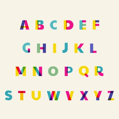 İngiliz alfabesi. Geometrik yazı tipi. Risograph yazıcının etkisi