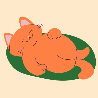 Çizgi filmdeki sevimli kedi, düz, karalama, basit tarz. Posterler, kartpostallar, tebrik kartları, duvar kağıtları, çocuk giysileri, kumaşlar, tişörtler, logolar için tasarım ögesi