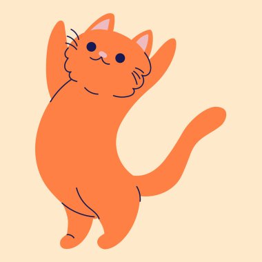 Çizgi filmdeki sevimli kedi, düz, karalama, basit tarz. Posterler, kartpostallar, tebrik kartları, duvar kağıtları, çocuk giysileri, kumaşlar, tişörtler, logolar için tasarım ögesi