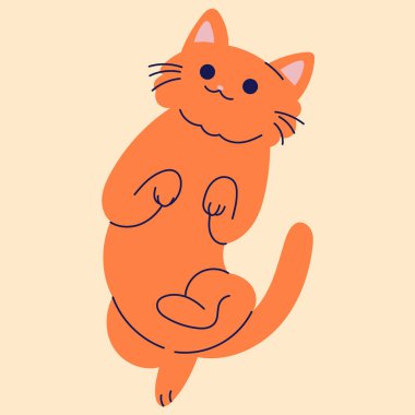 Çizgi filmdeki sevimli kedi, düz, karalama, basit tarz. Posterler, kartpostallar, tebrik kartları, duvar kağıtları, çocuk giysileri, kumaşlar, tişörtler, logolar için tasarım ögesi