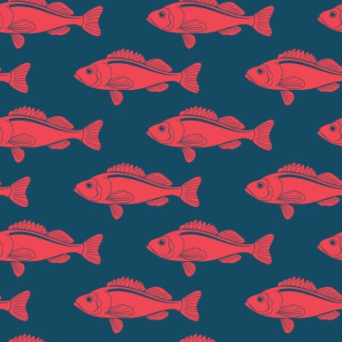 Balıklarla kusursuz bir desen. Kumaş tasarımı, poster, baskı, dekor ögesi için mükemmel