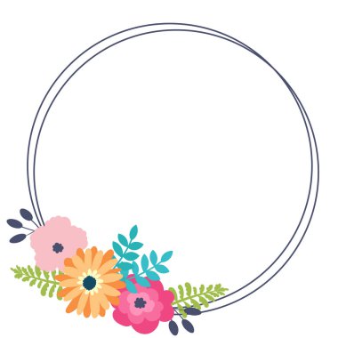 Basit çiçek tasarımı ögeleri, çerçeve, düz çizgi film tarzında etiketler. 