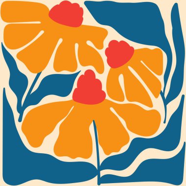 Çiçeksel, botanik, soyut kompozisyon. Modern moda minimal tarz. Çiçek posteri, davetiye, kartpostal, kapak, afiş.