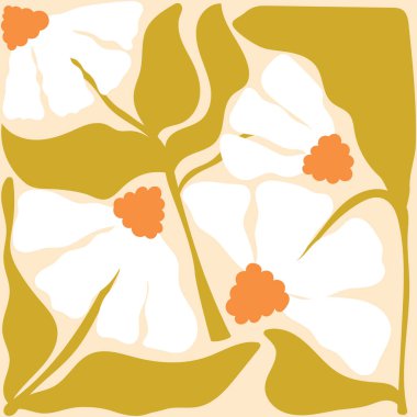 Çiçeksel, botanik, soyut kompozisyon. Modern moda minimal tarz. Çiçek posteri, davetiye, kartpostal, kapak, afiş.