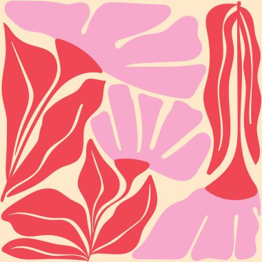 Çiçeksel, botanik, soyut kompozisyon. Modern moda minimal tarz. Çiçek posteri, davetiye, kartpostal, kapak, afiş.