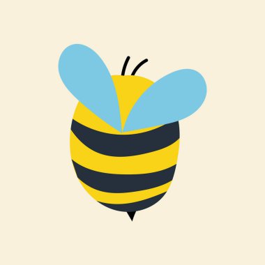 Çizgi filmdeki şirin kawaii arısı, düz, karalama, basit tarz. Posterler, kartpostallar, tebrik kartları, duvar kağıtları, çocuk giysileri, kumaşlar, tişörtler, logolar için tasarım ögesi