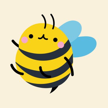 Çizgi filmdeki şirin kawaii arısı, düz, karalama, basit tarz. Posterler, kartpostallar, tebrik kartları, duvar kağıtları, çocuk giysileri, kumaşlar, tişörtler, logolar için tasarım ögesi