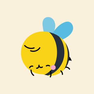 Çizgi filmdeki şirin kawaii arısı, düz, karalama, basit tarz. Posterler, kartpostallar, tebrik kartları, duvar kağıtları, çocuk giysileri, kumaşlar, tişörtler, logolar için tasarım ögesi