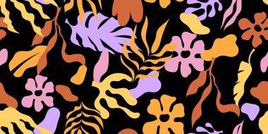 Renkli el işi karalama kolajı ile soyut bitki yaprağı kusursuz desen. 