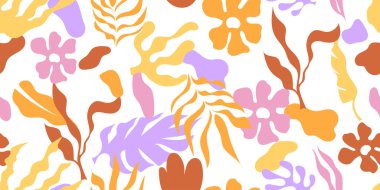 Renkli el işi karalama kolajı ile soyut bitki yaprağı kusursuz desen. 