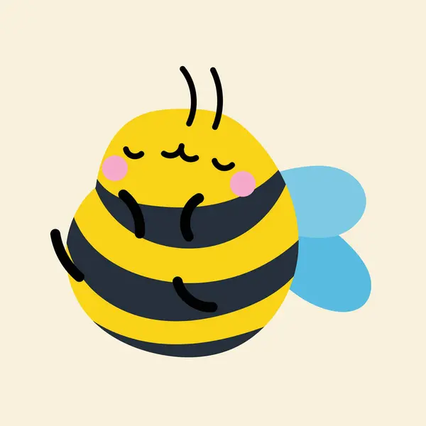 Çizgi filmdeki şirin kawaii arısı, düz, karalama, basit tarz. Posterler, kartpostallar, tebrik kartları, duvar kağıtları, çocuk giysileri, kumaşlar, tişörtler, logolar için tasarım ögesi
