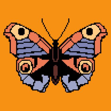 Piksel kelebeği. Kumaş, tekstil, giysi, ambalaj kağıdı, duvar kağıdı, poster için vektör pikseli. 