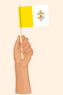 Vatikan Şehri 'nin bayrağını tutan el. Basit düz stil vatansever illüstrasyon