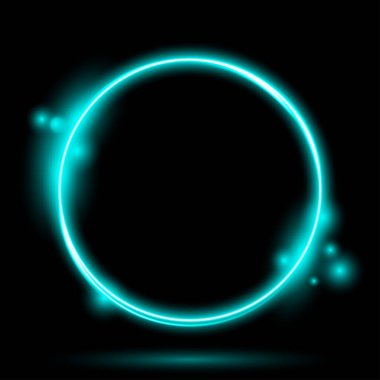 Çerçeve tasarımını aydınlatın. Soyut kozmik canlı renk çemberi arkaplanı. Karanlık arka planda parlayan neon ışıkları. Gelecekçi stil