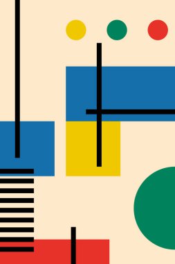 Poster, kapak, el ilanı, Bauhaus tarzı şablon. Geleneksel Bauhaus renklerinde minimalist geometrik tasarım