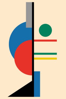 Poster, kapak, el ilanı, Bauhaus tarzı şablon. Geleneksel Bauhaus renklerinde minimalist geometrik tasarım