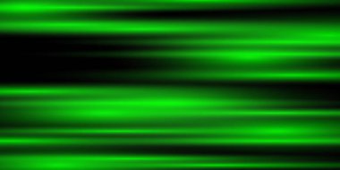 Yeşil lazer hatlı soyut bir arkaplan. Neon ışığı. Yatay hız çizgilerinin özel efekti.