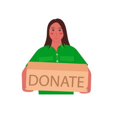 Vektör olarak bağış kutusu simgesi olan kız. Logotype