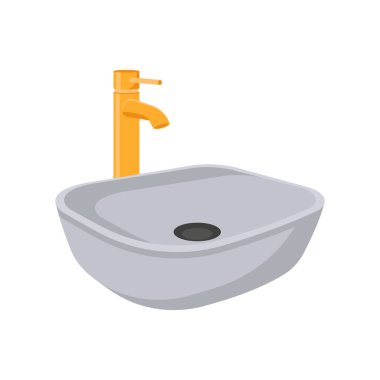 Saç Yıkama Havzası Düz Vektör İllüstrasyonu. İzole edilmiş