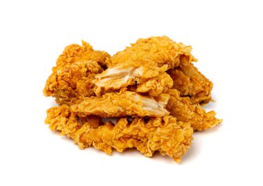 Chicken Strips Isolated, Breaded Nuggets, Crispy Fry Chicken Meat, American Deep Fried Crunchy Fillet Pieces on White Background