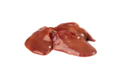 Raw Chicken Liver Isolated, Fresh Hen Offal, Poultry Giblets, Chicken Liver on White Background