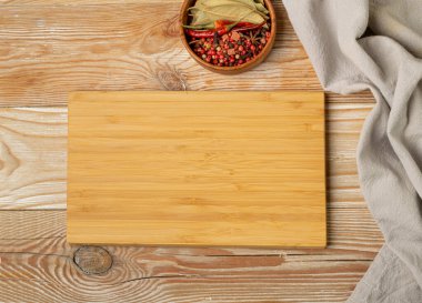Old Wood Cutting Board Mockup, Vintage Chopping Board Background, Rustic Napkin, Empty Cut Desk, Cutting Board Copy Space Top View