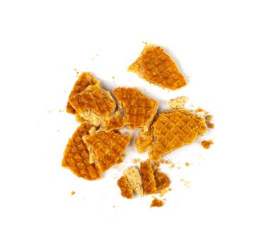 Dutch Waffles, Broken Stroopwafel Cookies, Caramel Waffle, Thin Toffee Biscuit, Dutch Waffles on White Background