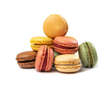 Macaron Cake Isolated, Macaroon Cookie, Almond Meringue, Sweet Macaroons, Colorful French Dessert on White Background