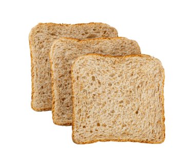 Whole Grain Healthy Sandwich Bread Square Slices Isolated, Supermarket Bread for Toasts, Soft Sandwich Loaf Pieces on White Background Top View