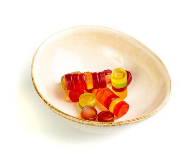 Round Gummy Candy Pile Isolated, Chewing Colorful Marmalade Pills, Jelly Gumdrops Heap, Gelatin Candies Set on White Background