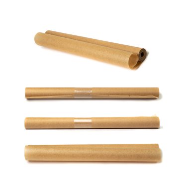 Brown Baking Paper Isolated, Rolled Kraft Cooking Paper Sheet Texture Background, Bakery Parchment Roll Mockup, Greaseproof Baking Paper on White