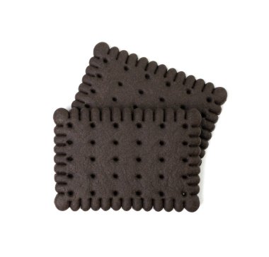 Chocolate Biscuit Isolated, Black Quadratic Cookie, Dark Soft Biscuits, Square Butter Cookies, Fresh Sweet Cocoa Cracker on White Background Top View