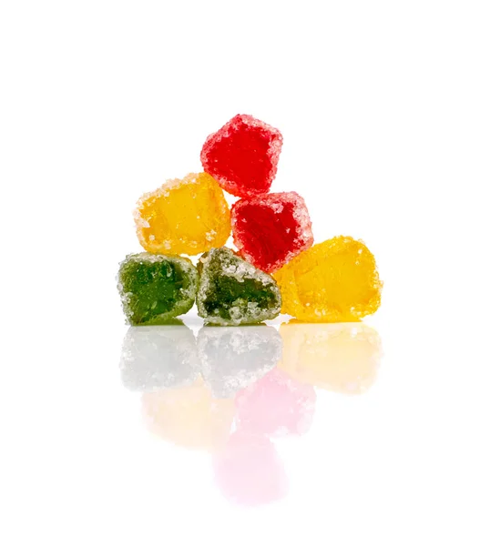 Round Gummy Candy Pile Isolated, Chewing Colorful Marmalade Sticks, Jelly French Fries Heap, Gelatin Candies on White Background Side View