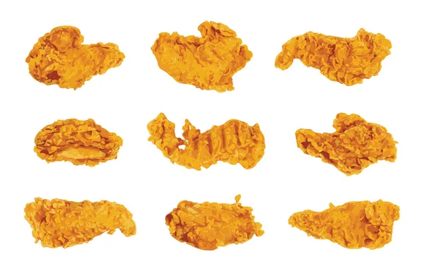 Απομονωμένες Λωρίδες Κοτόπουλου Κοχλιωτές Κοτομπουκιές Τραγανό Κρέας Κοτόπουλου Αμερικανική Βαθιά — Διανυσματικό Αρχείο