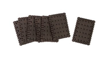 Chocolate Biscuit Isolated, Black Quadratic Cookie, Dark Soft Biscuits, Square Butter Cookies, Fresh Sweet Cocoa Cracker on White Background Top View