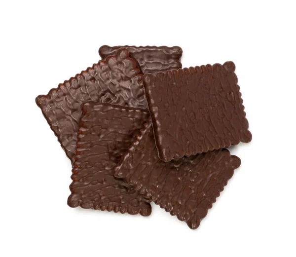Biscuit Coated Dark Chocolate Isolated Square Cookies Rectangular Shortbread Crunchy — Stockfoto