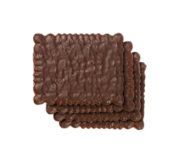 Biscuit Enrobé Chocolat Noir Isolé Biscuits Carrés Sablé Rectangulaire Biscuit — Photo