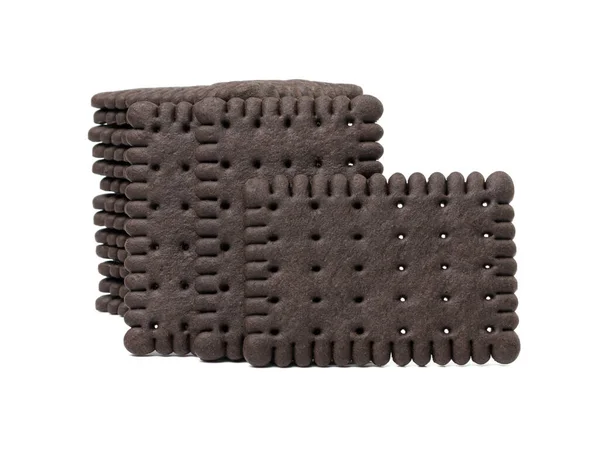 Chocolate Biscuit Isolated Black Quadratic Cookie Dark Soft Biscuits Square — Fotografia de Stock