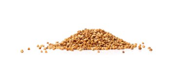 Raw Buckwheat Pile Isolated, Dry Buck Wheat Grains, Russian Kasha Heap, Uncooked Buckwheat Cut Out on White Background Side View