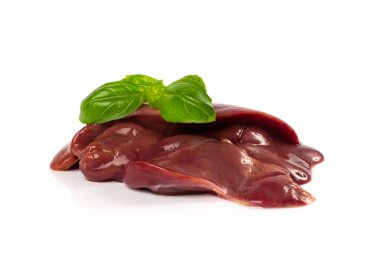 Raw Chicken Liver Isolated, Fresh Hen Offal, Poultry Giblets, Chicken Liver on White Background