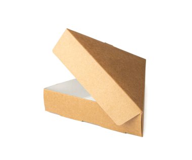 Boş Üçgen Karton Kutu, Tek Pizza Dilimi Kahverengi Karton Paket, Beyaz Arkaplanda Üçgen Kutu İzole Edildi, Kırpma Yolu