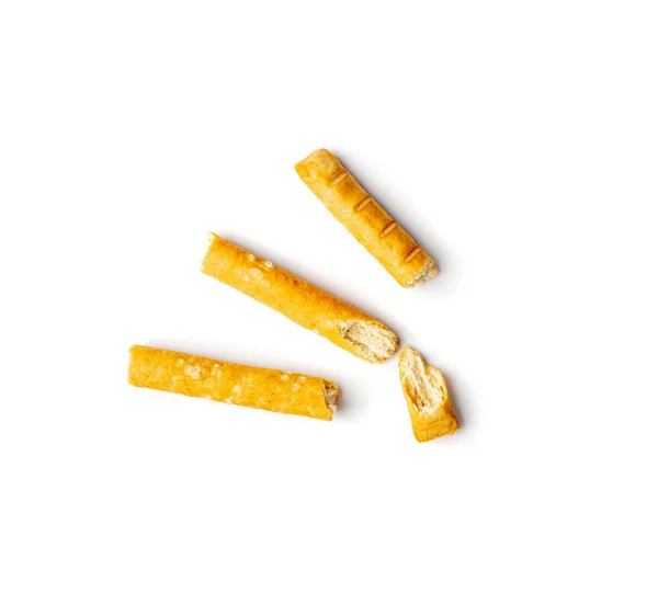 Crumbled Bread Stick Isolated Broken Salted Breadstick Crispy Grissini Pieces — 스톡 사진