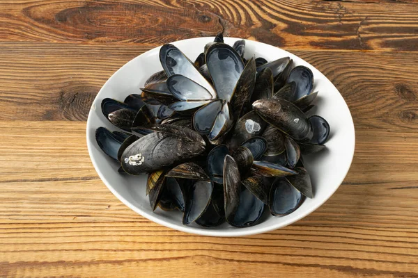 Concha Mejillones Vacíos Conchas Almejas Negras Comer Moluscos Conchas Vacías — Foto de Stock