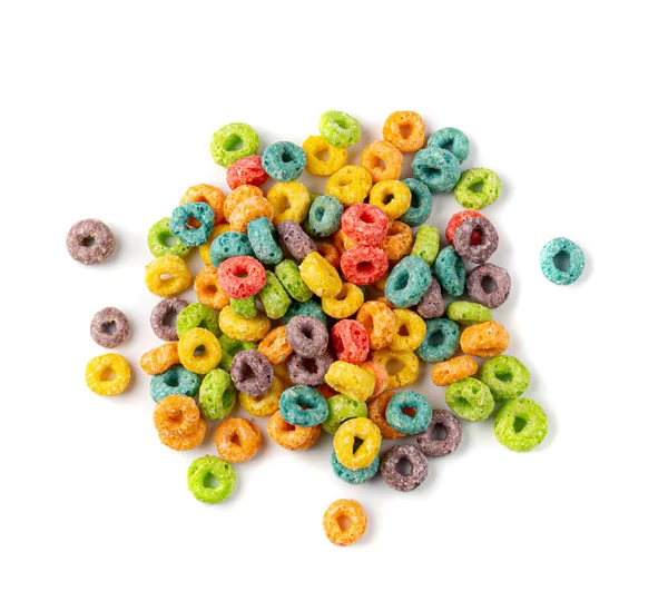 Colorful Breakfast Rings Pile Isolated Fruit Loops Fruity Cereal Rings — 스톡 사진