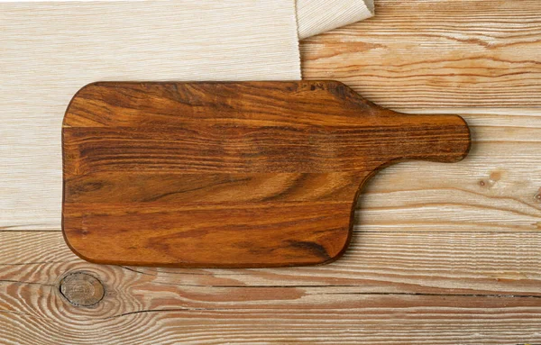 Oude Houtsnijplank Mockup Vintage Chopping Board Achtergrond Rustieke Servet Lege — Stockfoto