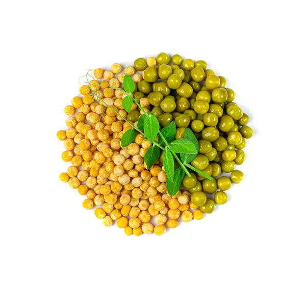 Trockene Gelbe Und Grüne Erbsen Isoliert Ganze Erbsenstapel Rohe Hülsenfrüchte — Stockfoto