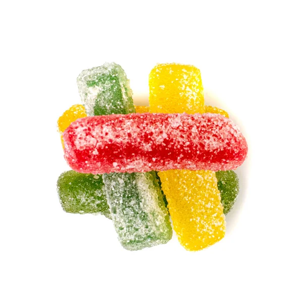 Gökkuşağı Şekerleme Yığını Izole Edilmiş Şekerli Şekerleme Şeritleri Şeker Serpiştirilmiş — Stok fotoğraf