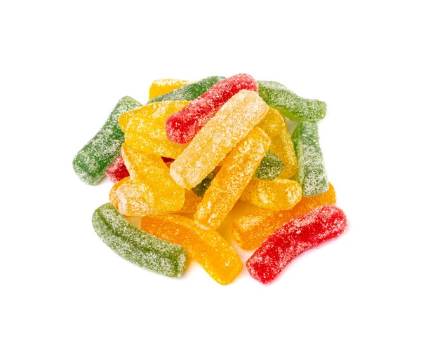 Szivárvány Gummy Candy Pile Elszigetelt Savanyú Zselés Cukorka Csíkok Cukorral — Stock Fotó